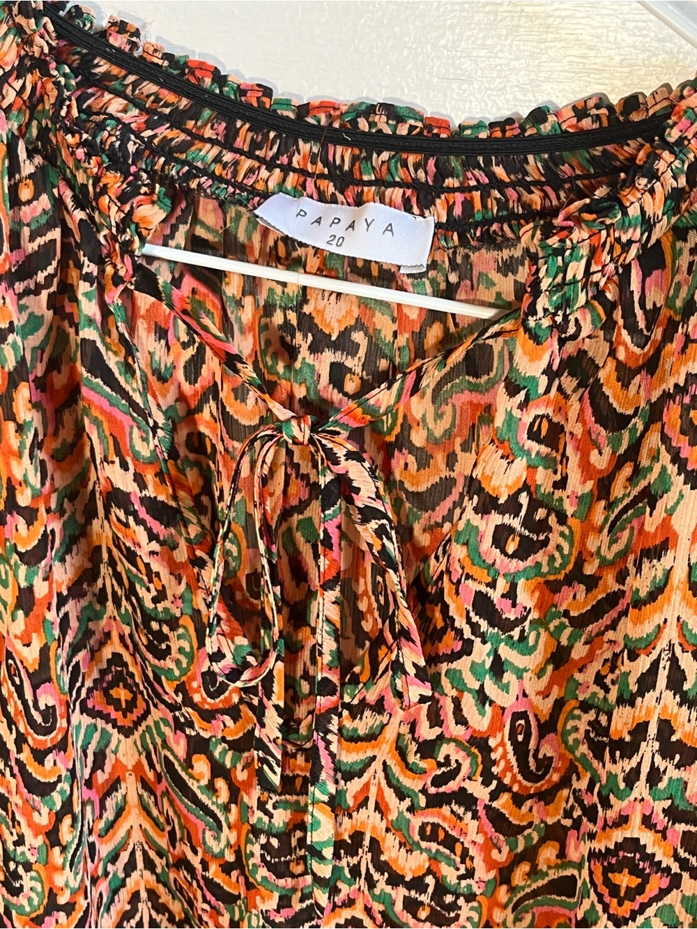 Papaya Multicolor Printed Peasant Blouse - Orange, Green, Pink, Black